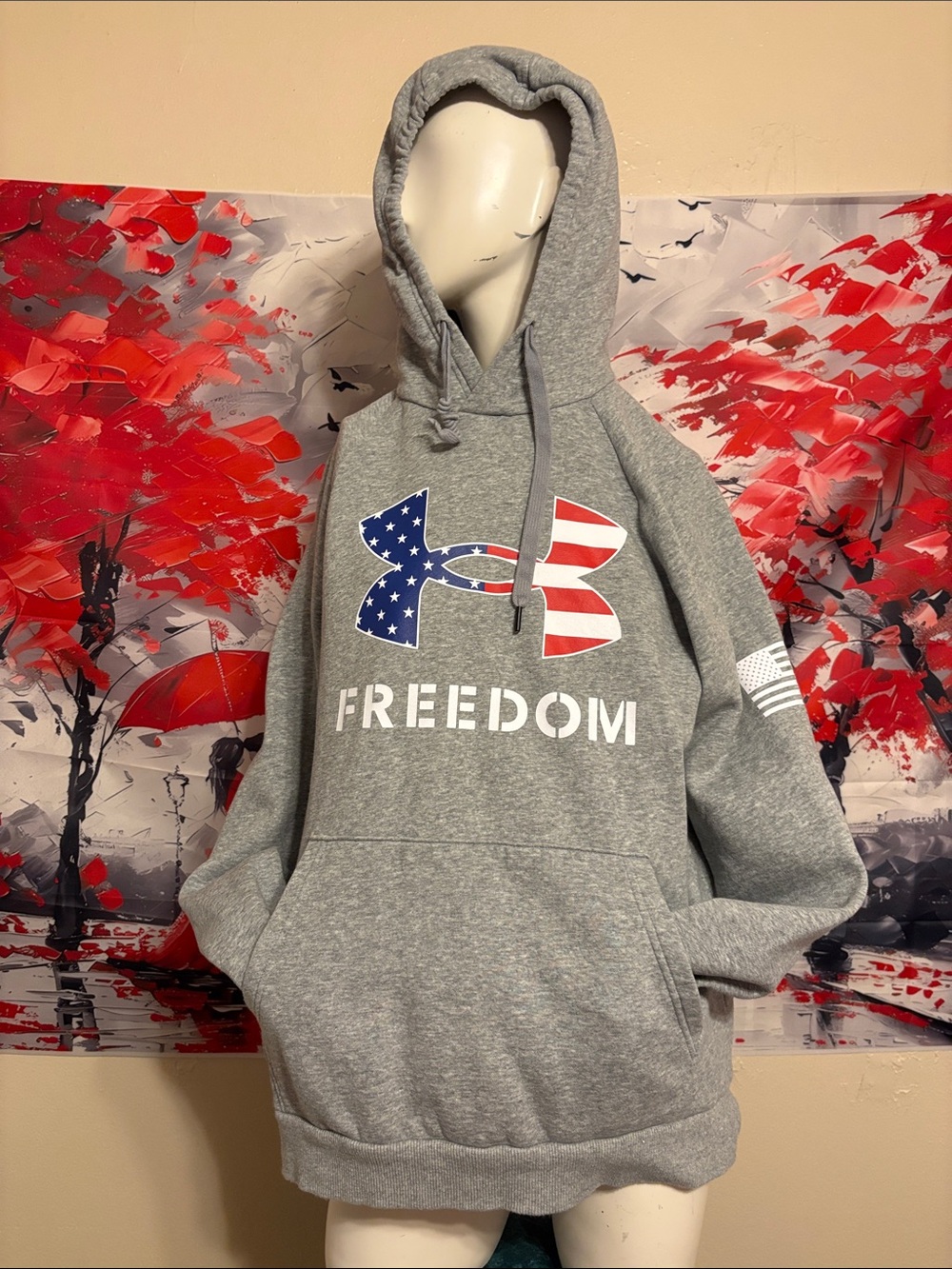 Under Armour Gray Crewneck Hoodie with American Flag Logo